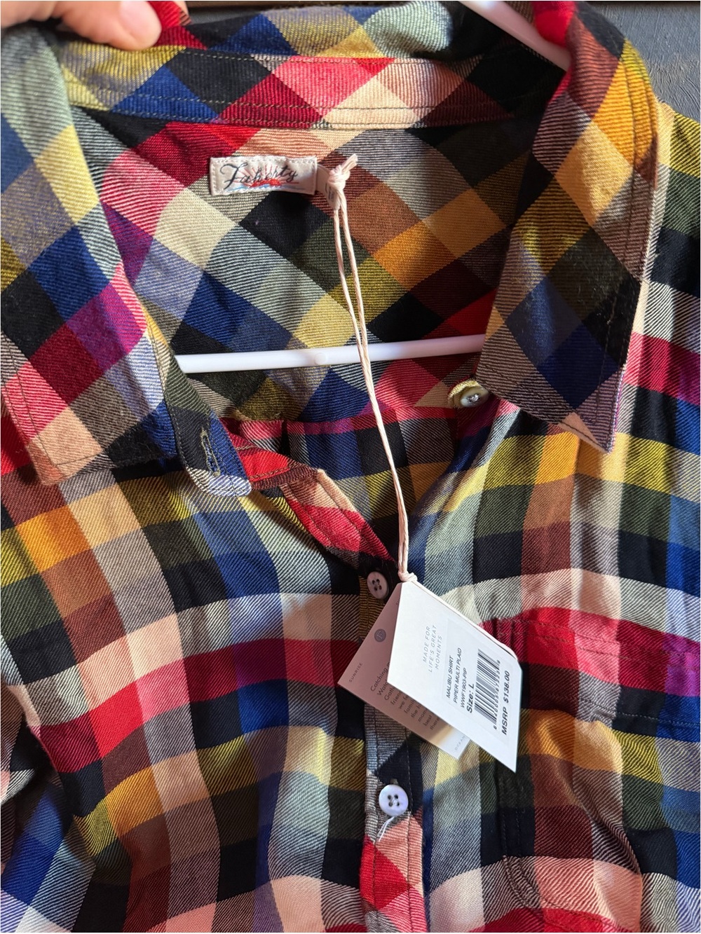 NWT Faherty Check Plaid Piper Button Down Blouse Shirt L New - Picture 2 of 6